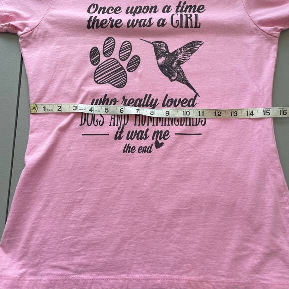 Port & Company Graphic Tee Dog & Hummingbird Graphic Tee Short Sleeve Pink Small - Picture 8 of 9